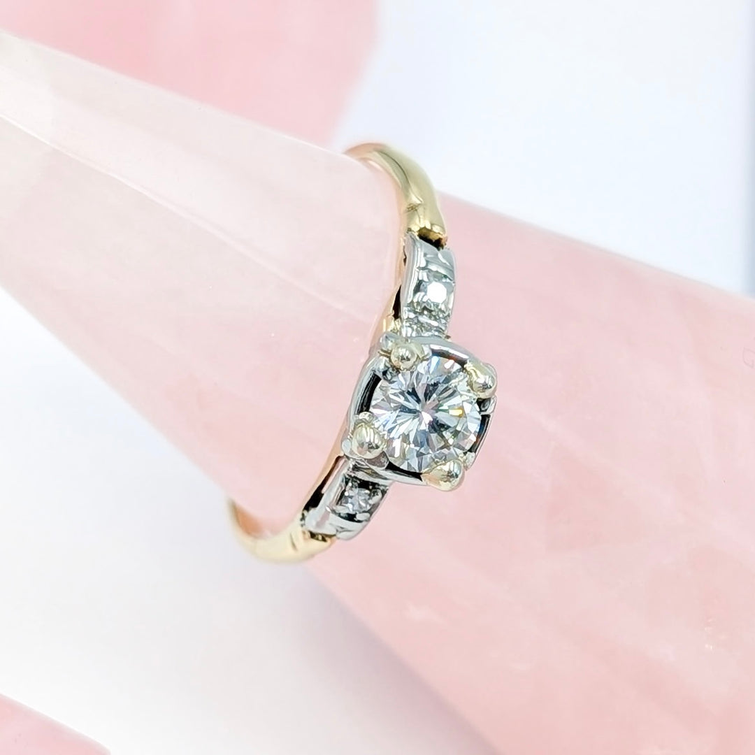Antique Diamond Ring in Two Tone 14K Yellow & White Gold