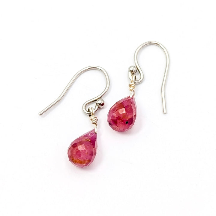 Faceted Ruby Drop Earrings in Sterling Silver