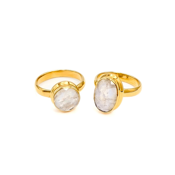Moonstone Bezel Set Ring in 18K Gold over Sterling Silver