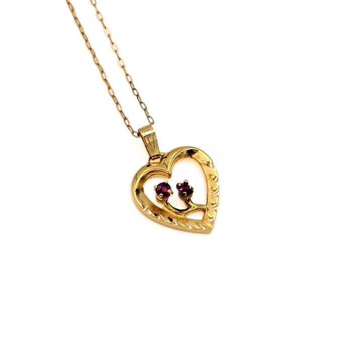 Vintage Ruby Heart Necklace in Gold-Filled
