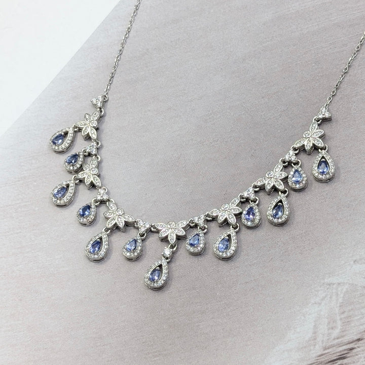 Tanzanite & Clear Tourmaline Necklace in Sterling Silver