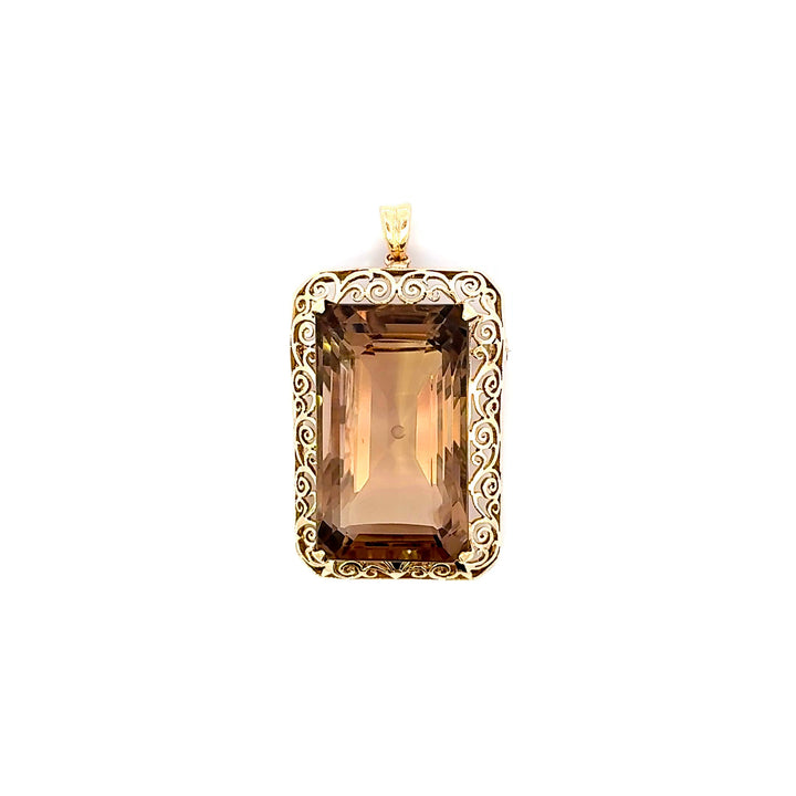 Vintage Smoky Quartz Pendant Brooch in 10K Filigree with 18K Gold Bail