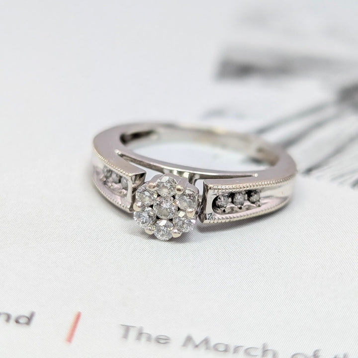 Vintage Diamond Floral Ring in 14K White Gold