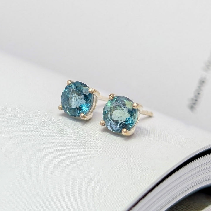 Belgian Teal Fluorite Stud Earrings in Sterling Silver