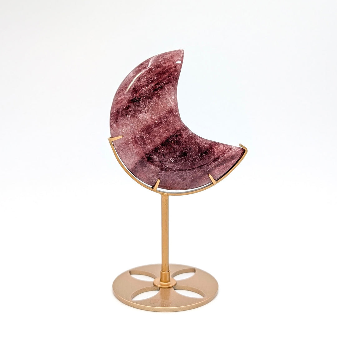 Strawberry Quartz Crescent Moon on Stand
