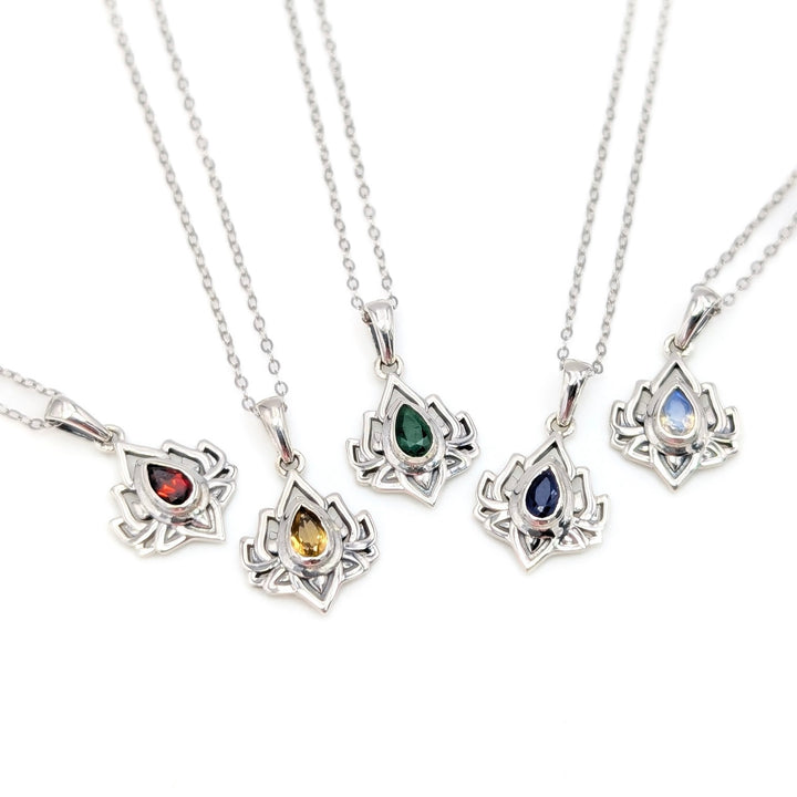 Lotus Gemstone Necklaces in Sterling Silver