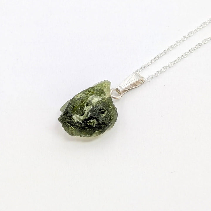 Raw Moldavite Necklace in Sterling Silver