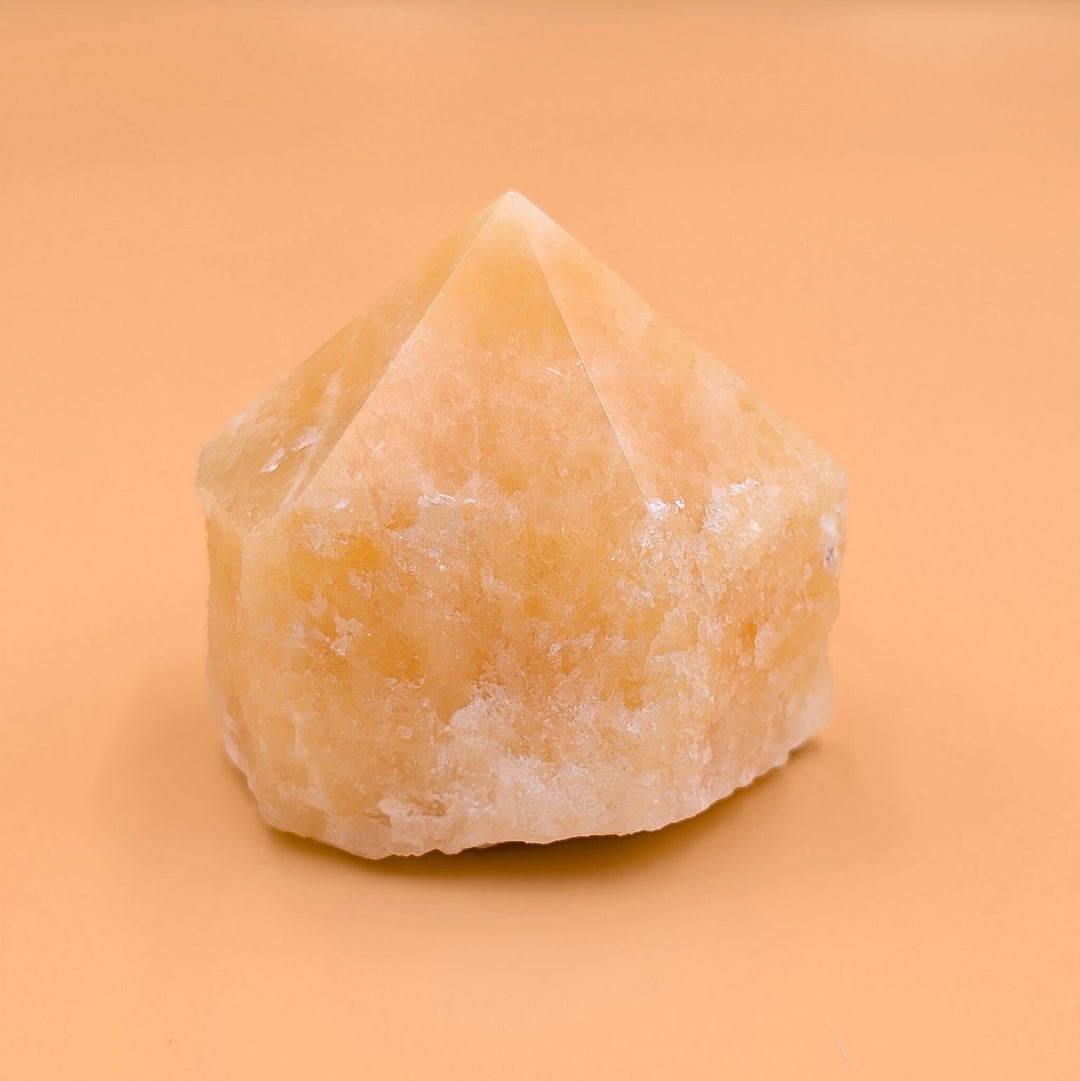 Orange Calcite Polished Point with Raw Base