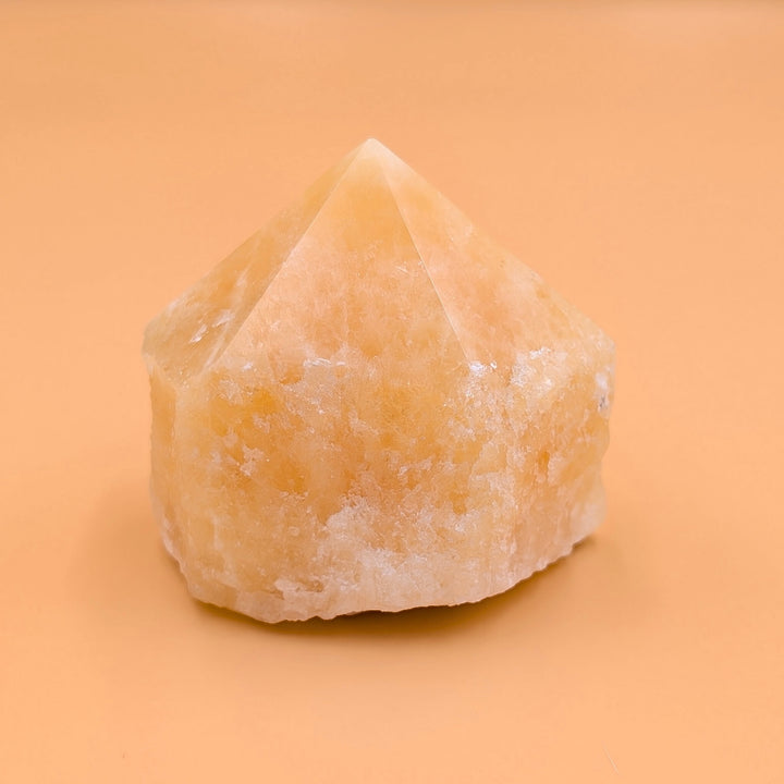 Orange Calcite Polished Point with Raw Base