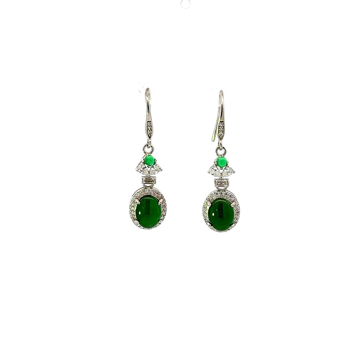 Jadeite and Cubic Zirconia Drop Earrings in Sterling Silver