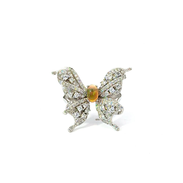 Opal and Cubic Zirconia Butterfly Ring in Sterling Silver