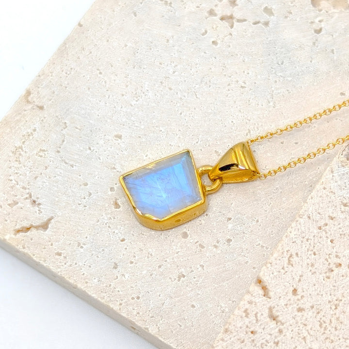 Rainbow Moonstone Pendant Necklace on 14k Gold-Filled Chain