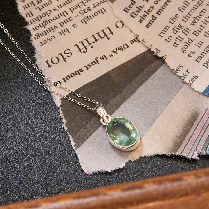 Faceted Green Fluorite Necklace in Sterling Silver