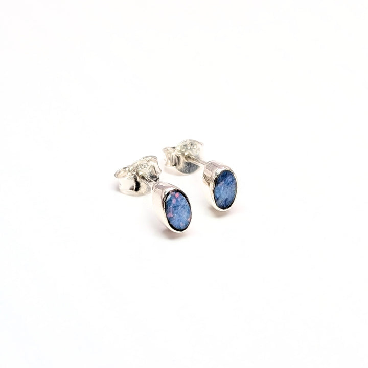 Oval-Cut Australian Opal Stud Earrings in Sterling Silver