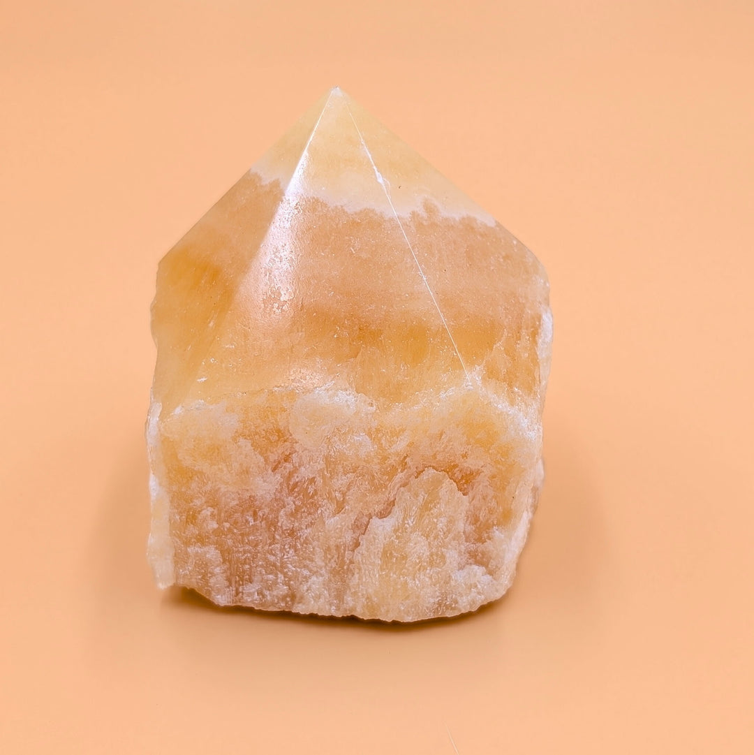 Orange Calcite Polished Point with Raw Base