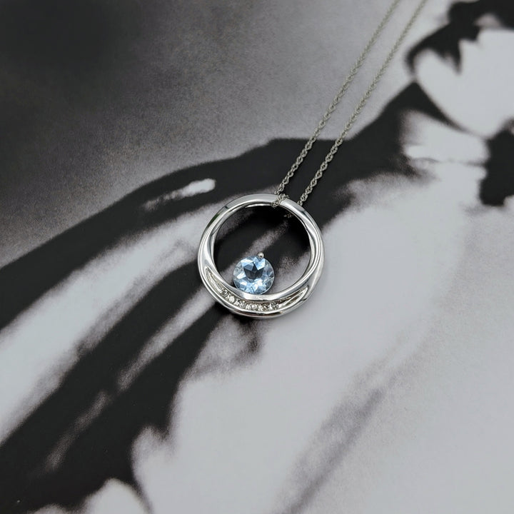 Vintage Aquamarine & Diamond Accent Necklace Set in 10k White Gold