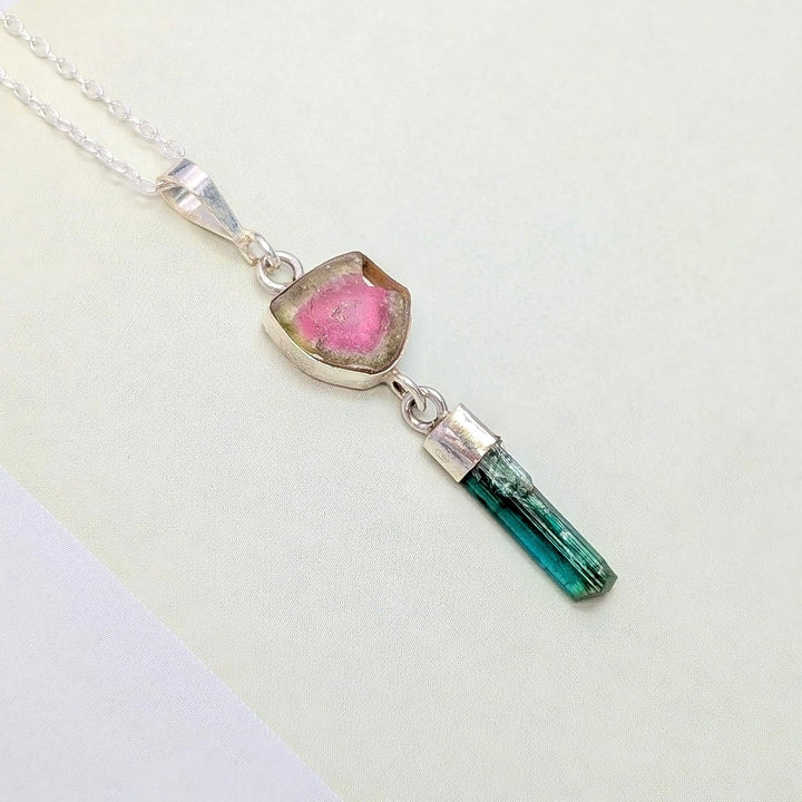Watermelon Tourmaline Drop Necklace In Sterling Silver