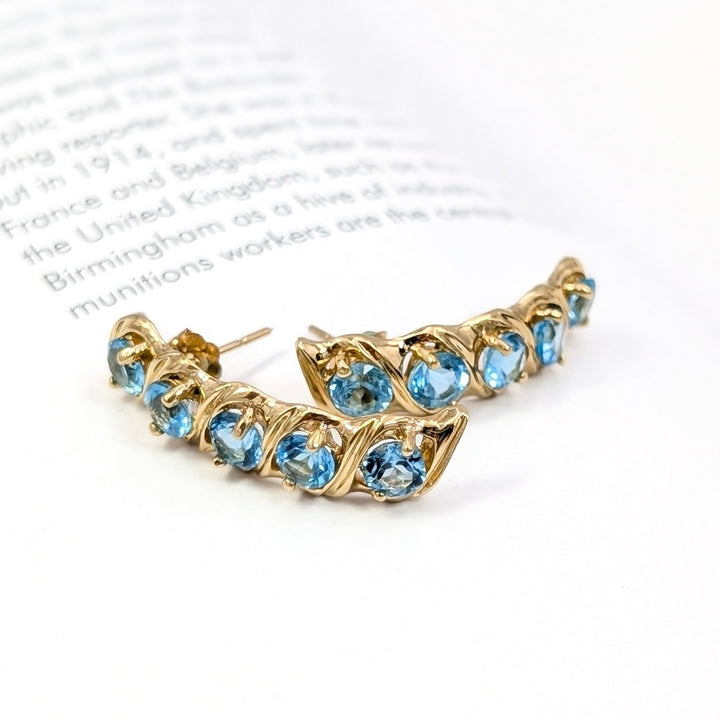 Vintage Blue Topaz Earrings in 14K Yellow Gold