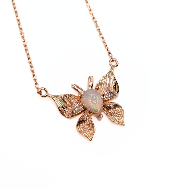 Opal Butterfly Necklace with Cubic Zirconia Accents in Rose Gold Over Sterling Silver