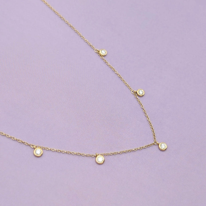 Five Bezel Set Diamond Necklace in 14K Yellow Gold