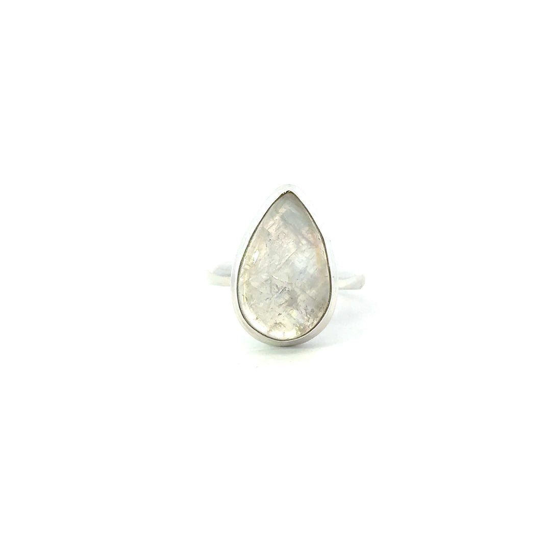 Bezel Set Rainbow Moonstone Ring in Sterling Silver