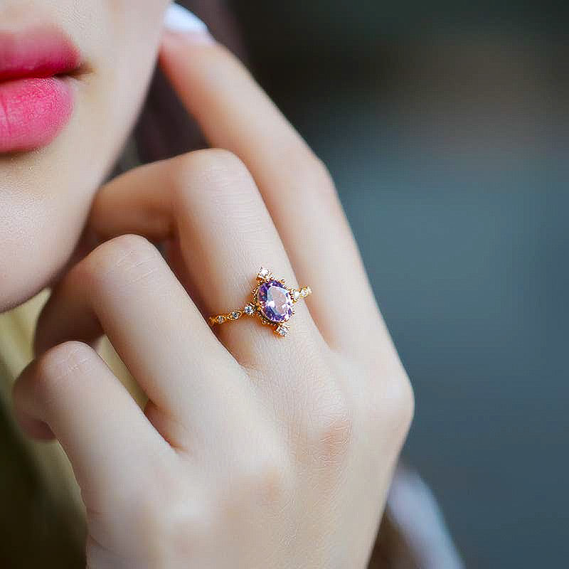 Amethyst & Cubic Zirconia Ring in 14K Gold Plated Sterling Silver