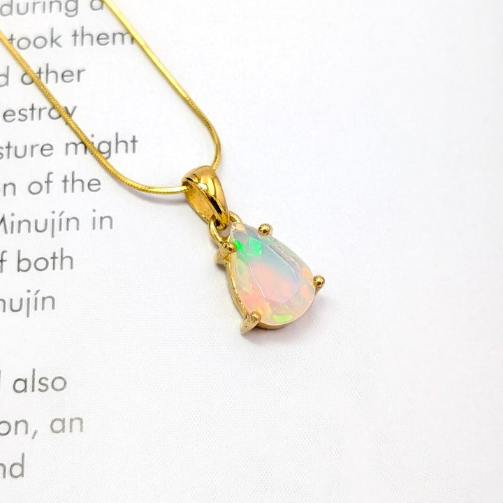 Polished Ethiopian Opal Necklace in Gold-Plated Sterling Silver