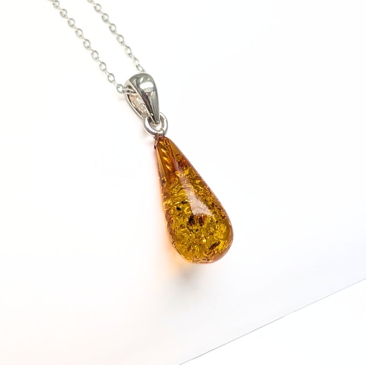 Amber Teardrop Necklace in Sterling Silver