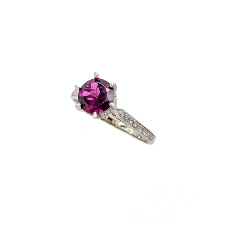 Grape Garnet & Diamond Ring in 14K White Gold