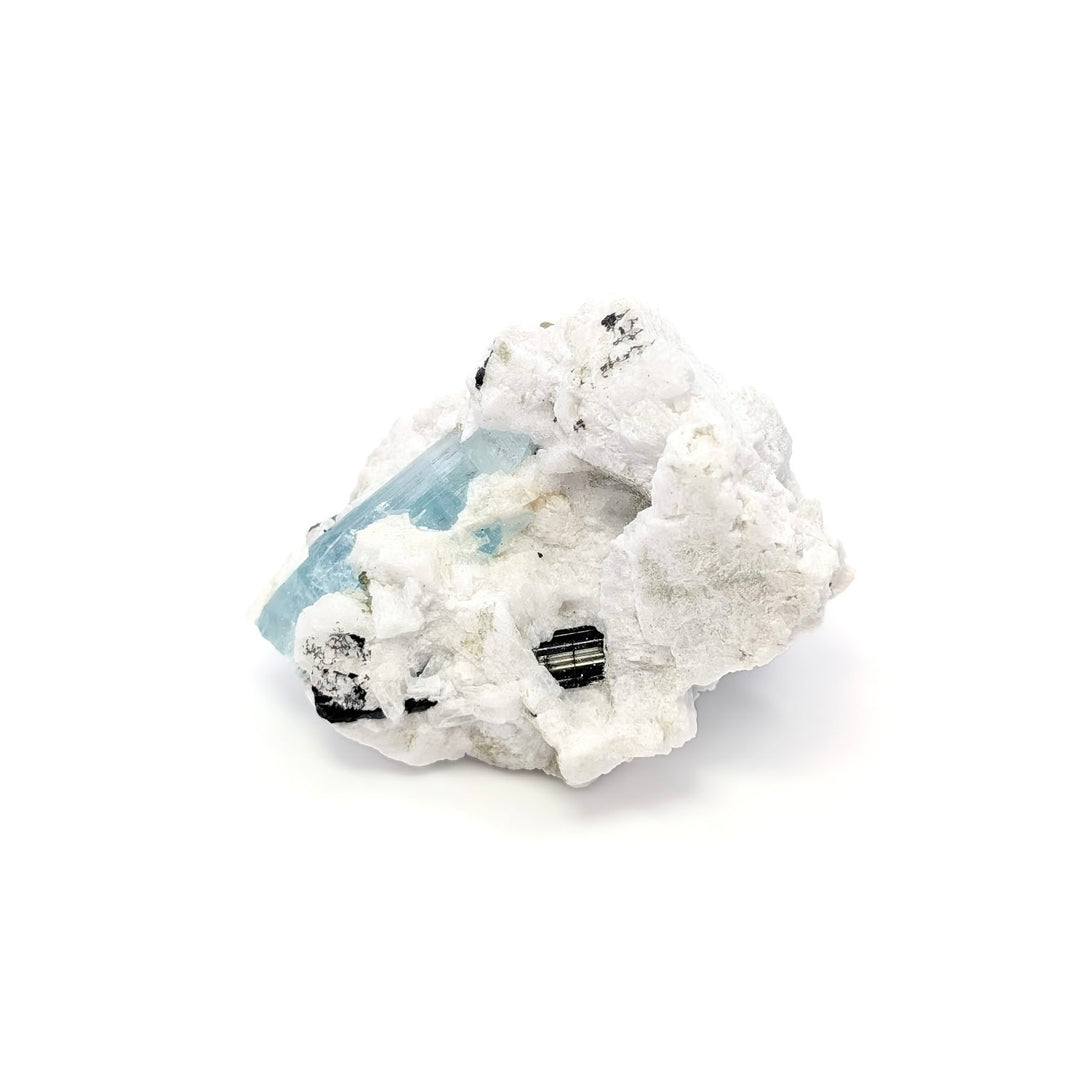Aquamarine on Cleavelandite with Black Tourmaline