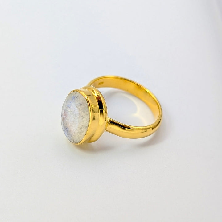 Moonstone Bezel Set Ring in 18K Gold over Sterling Silver