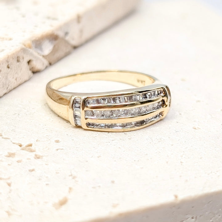 Vintage Three Row Diamond Ring in 10K Yellow Gold