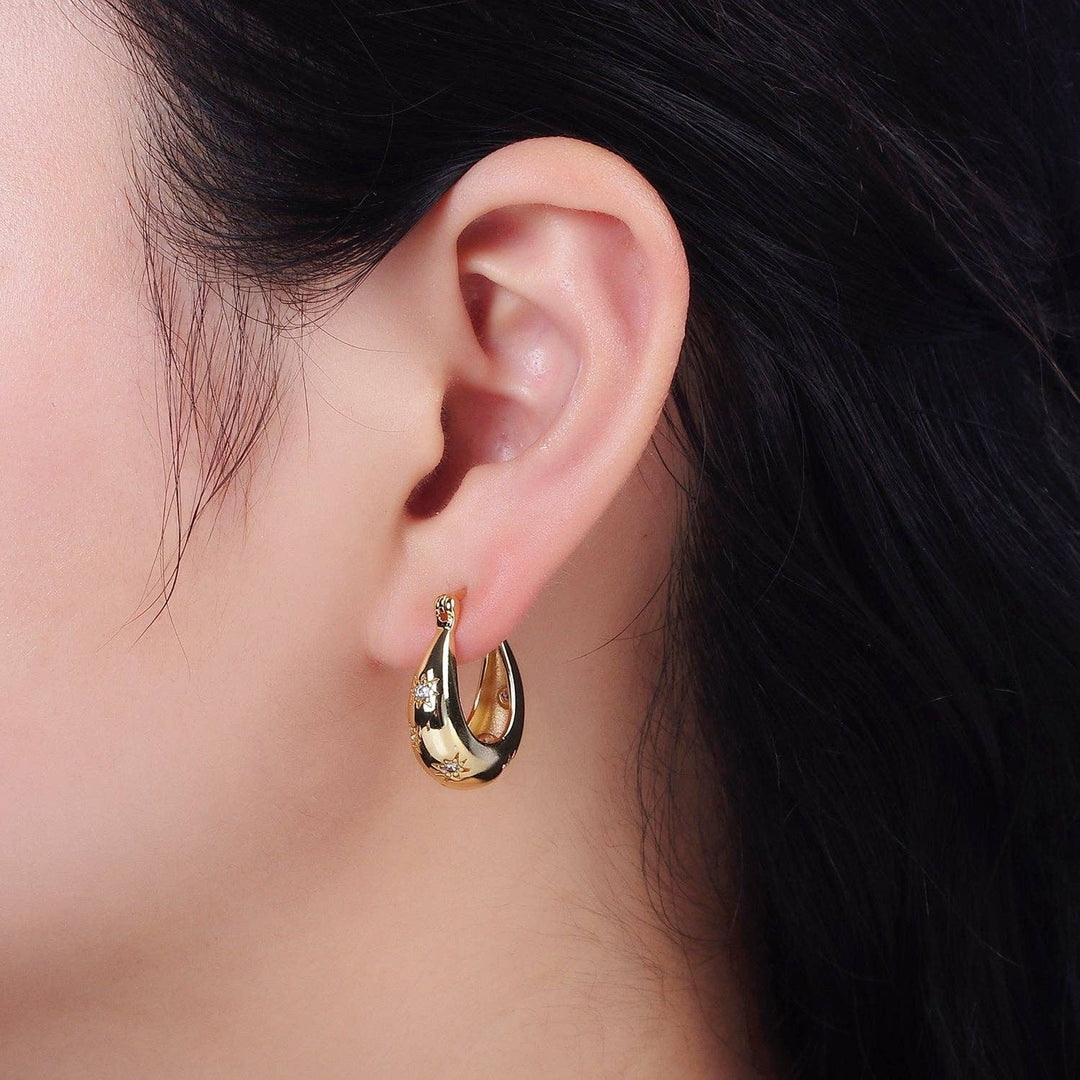 Starburst Cubic Zirconia Hoop Earrings in 16k Gold Filled Brass
