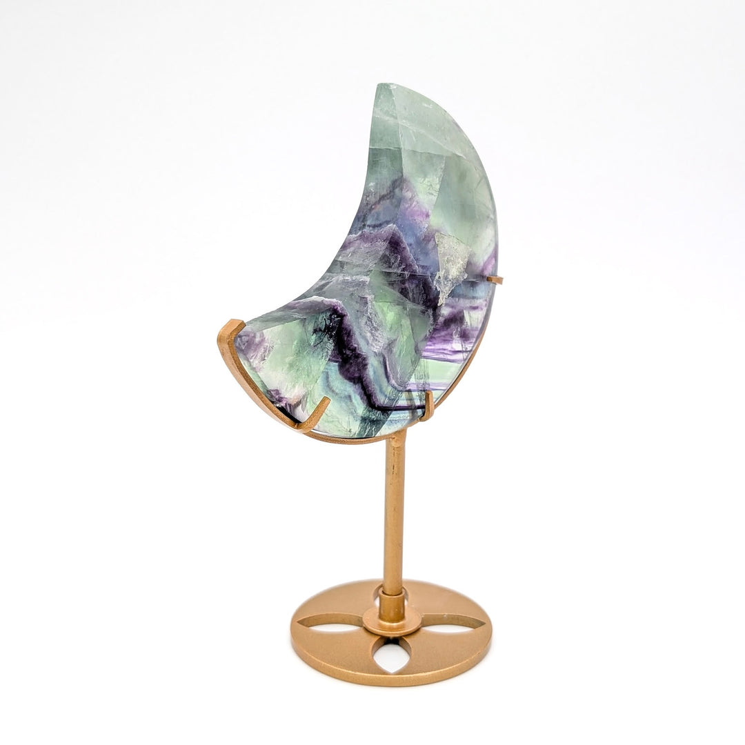 Rainbow Fluorite Crescent Moon on Stand