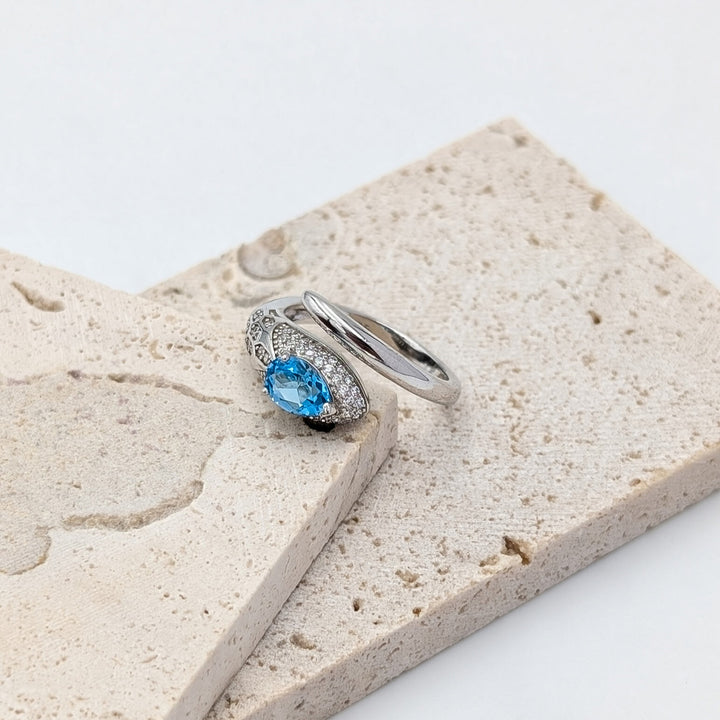 Blue Topaz & Zircon Ring in Sterling Silver