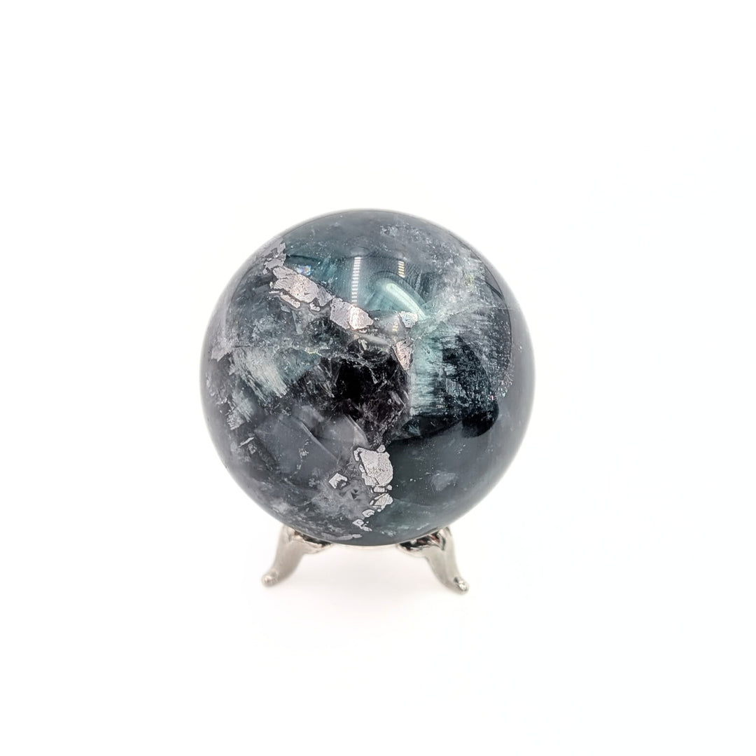 Rainbow Fluorite Sphere with Pyrite & Hematite