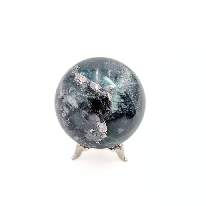 Rainbow Fluorite Sphere with Pyrite & Hematite
