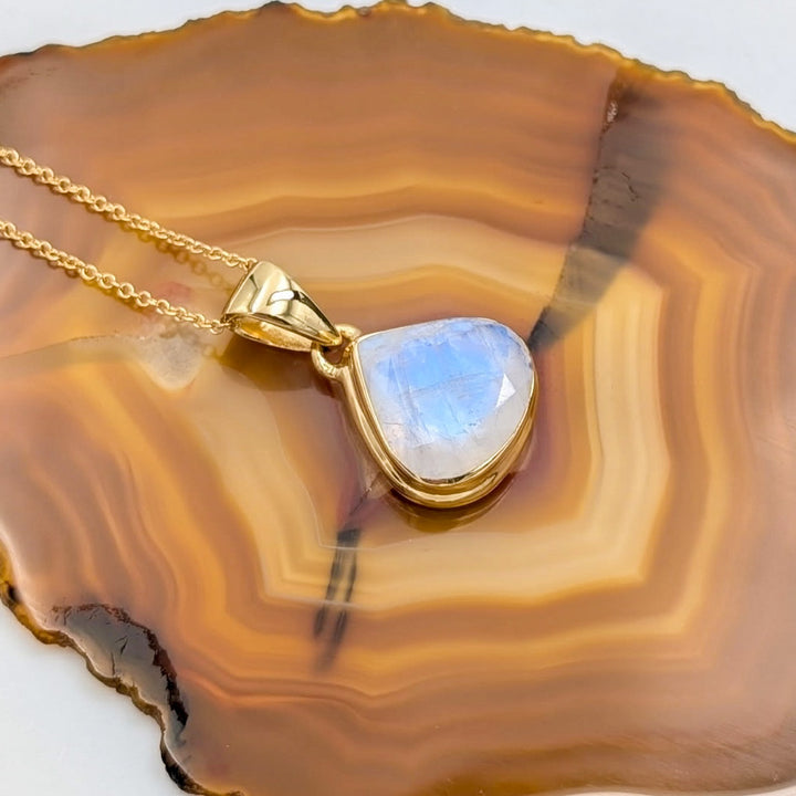 Rainbow Moonstone Necklace in 18K Gold Over Sterling Silver