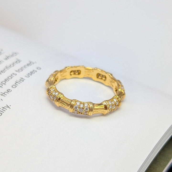Pre-Loved Diamond Bamboo Ring in 14K Yellow Gold