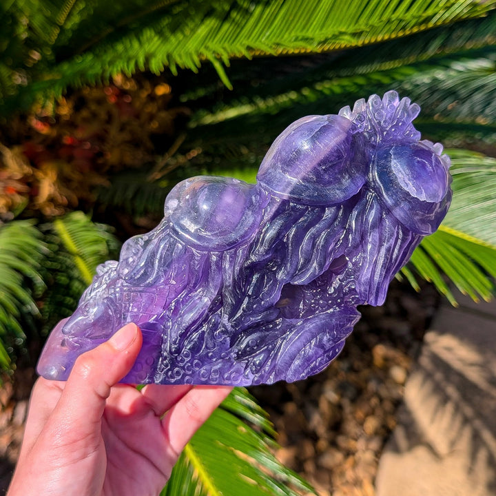 Rainbow Fluorite Jellyfish & Fish Ocean Carved Sculpture