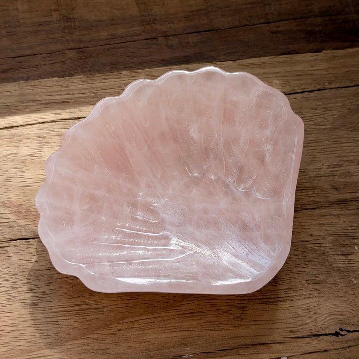 Carved Rose Quartz Polished Seashell Tray