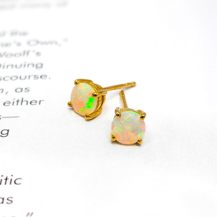 Natural Gemstone Stud Earrings in 18K Gold-Plated Sterling Silver