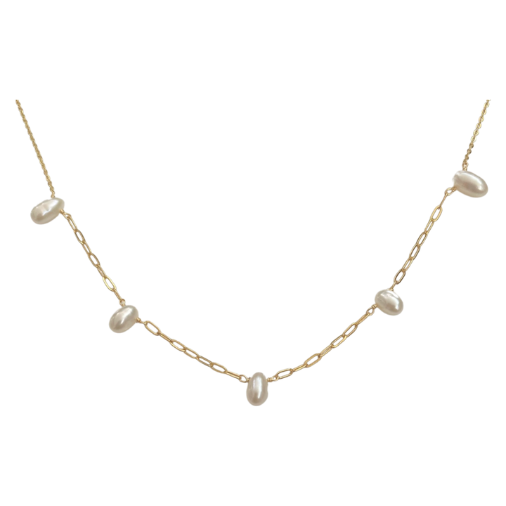 Cultured Freshwater Pearl Necklace in Gold Over Sterling Silver