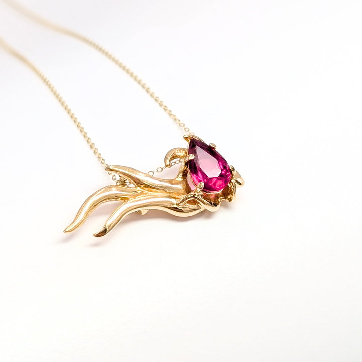 Pear-Cut Pink Tourmaline Necklace in 14k Yellow Gold