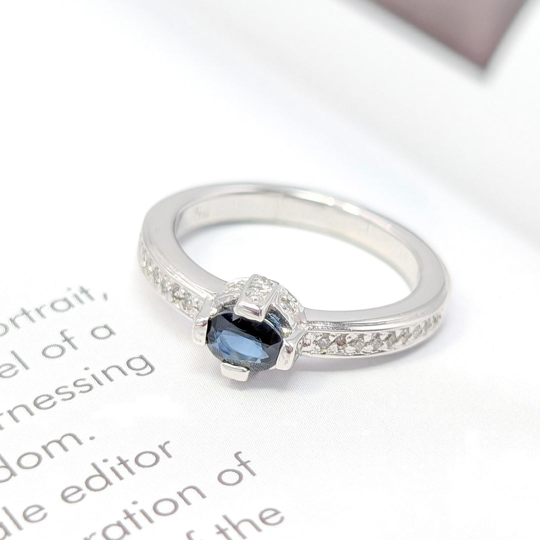 Vintage Sapphire & Diamond Ring in 14K White Gold