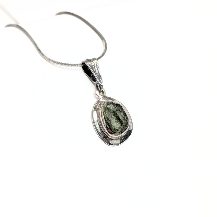 Raw Moldavite Necklace in Sterling Silver