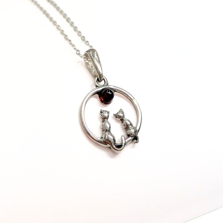 Amber Cat Moon Necklace in Sterling Silver