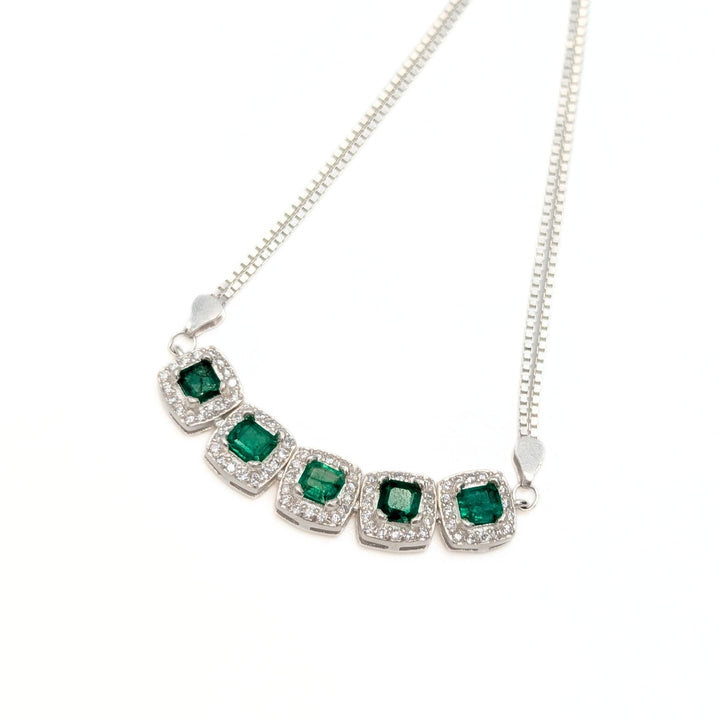 Natural Emerald & Cubic Zirconia Bracelet in Sterling Silver