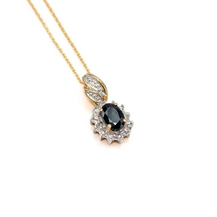 Vintage Oval-Cut Blue Sapphire Necklace in 10k Yellow Gold