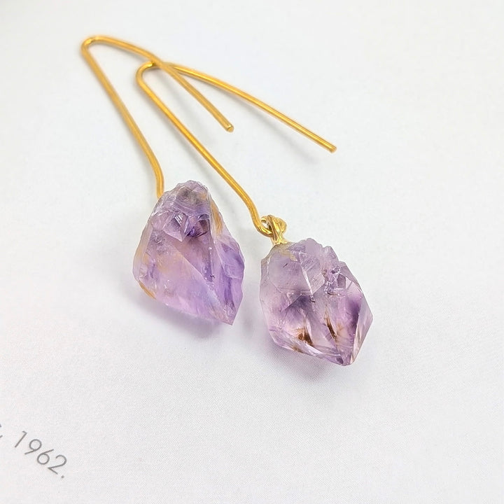 Brazilian Amethyst Dangle Earrings in Base Metal